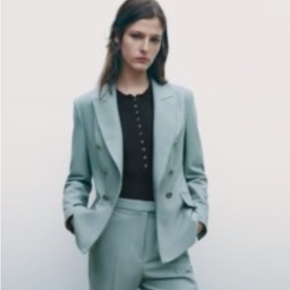 Zara S Green Double-Breasted Blazer Coat with Gold Buttons - Picture 1 of 4